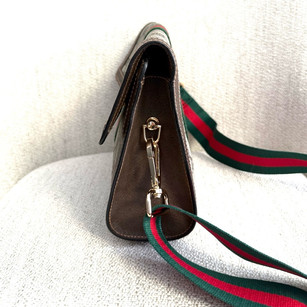 Gucci Beige GG Canvas Crossbody with Green and Red Web Stripe and Brown Trim - Picture 10 of 16